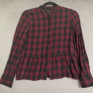 Women's Madewell Black And Red Buffalo Check  Lakeside Peplum Top. Size XXS